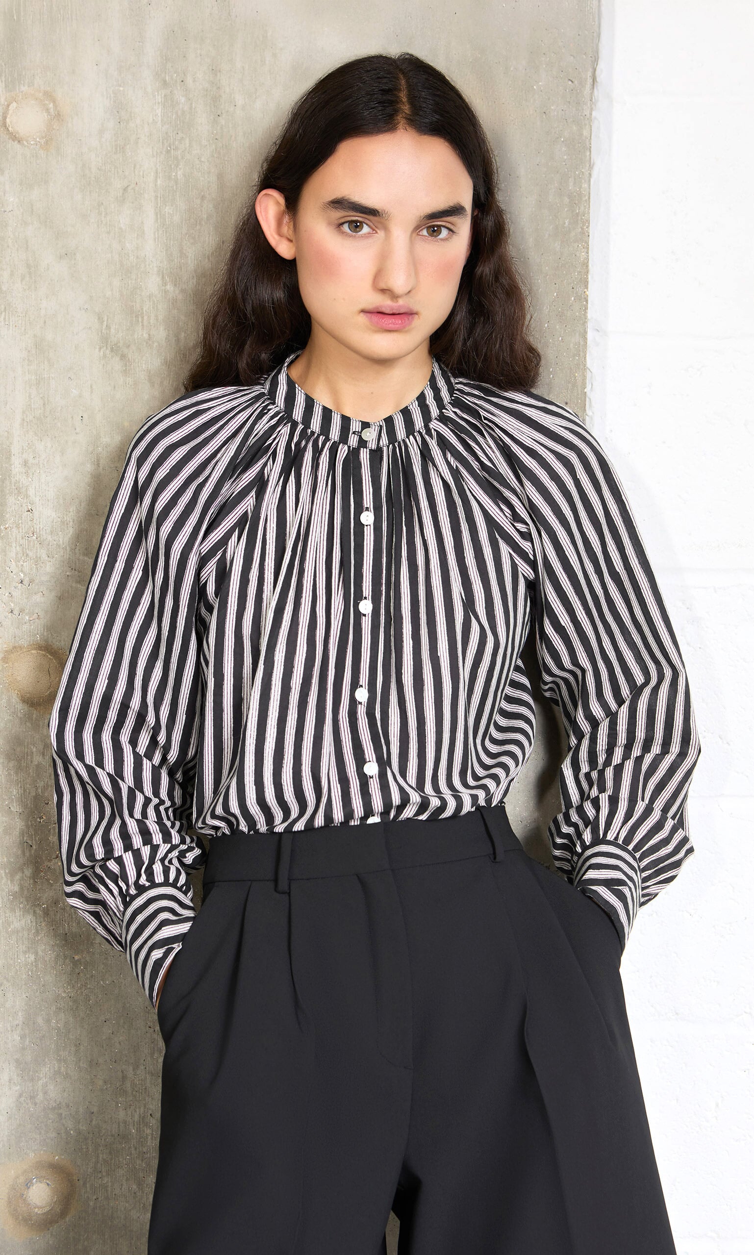 Ailsa Blouse - Charcoal Stripe
