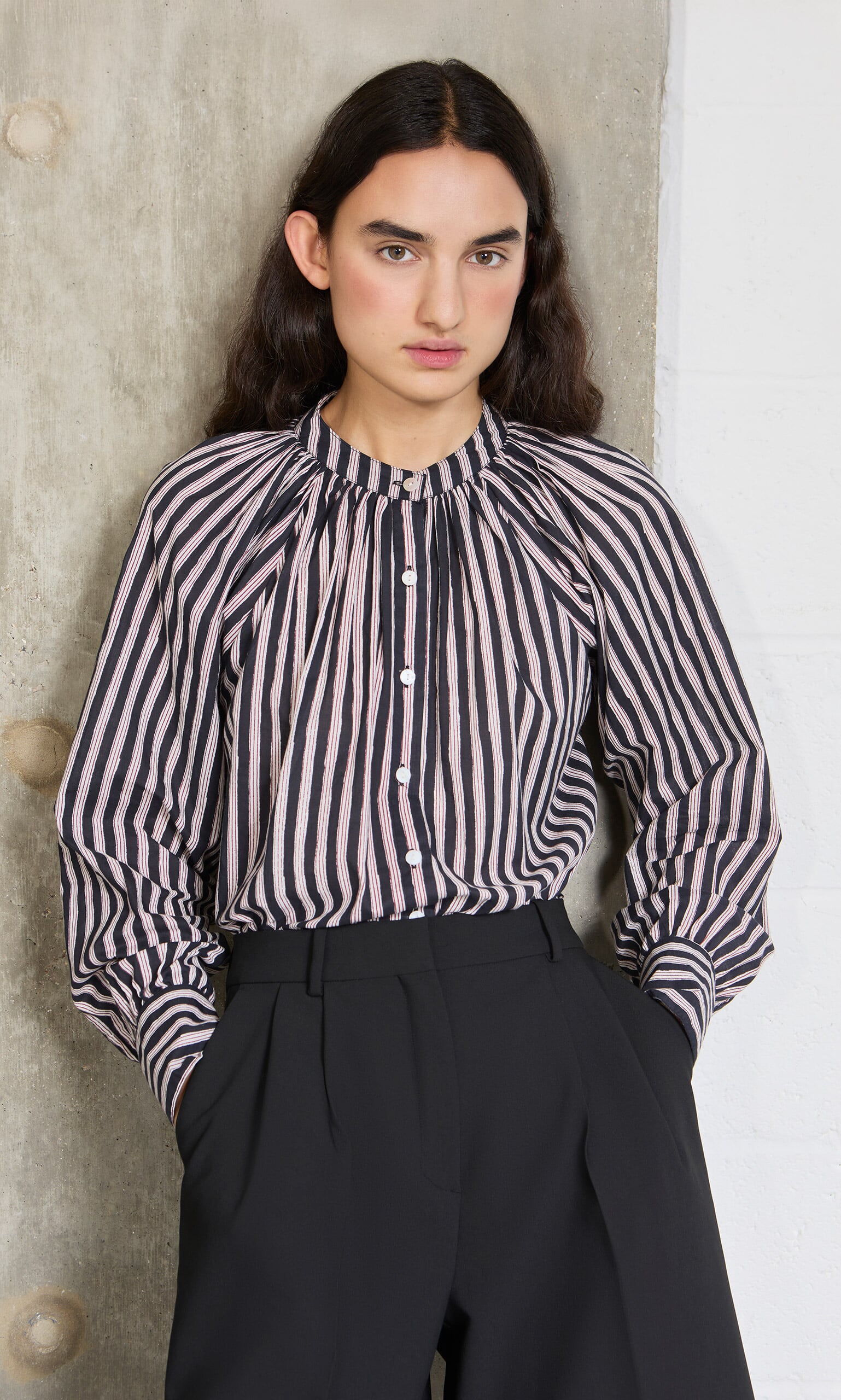 Ailsa Blouse - Charcoal Stripe
