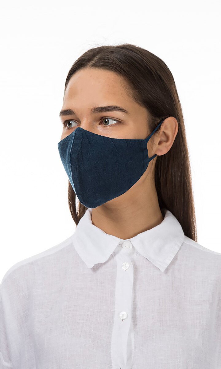 Organic linen mask - indigo