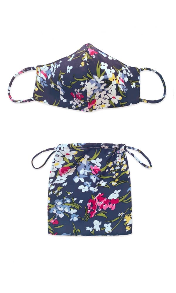 Navy floral mask & pouch
