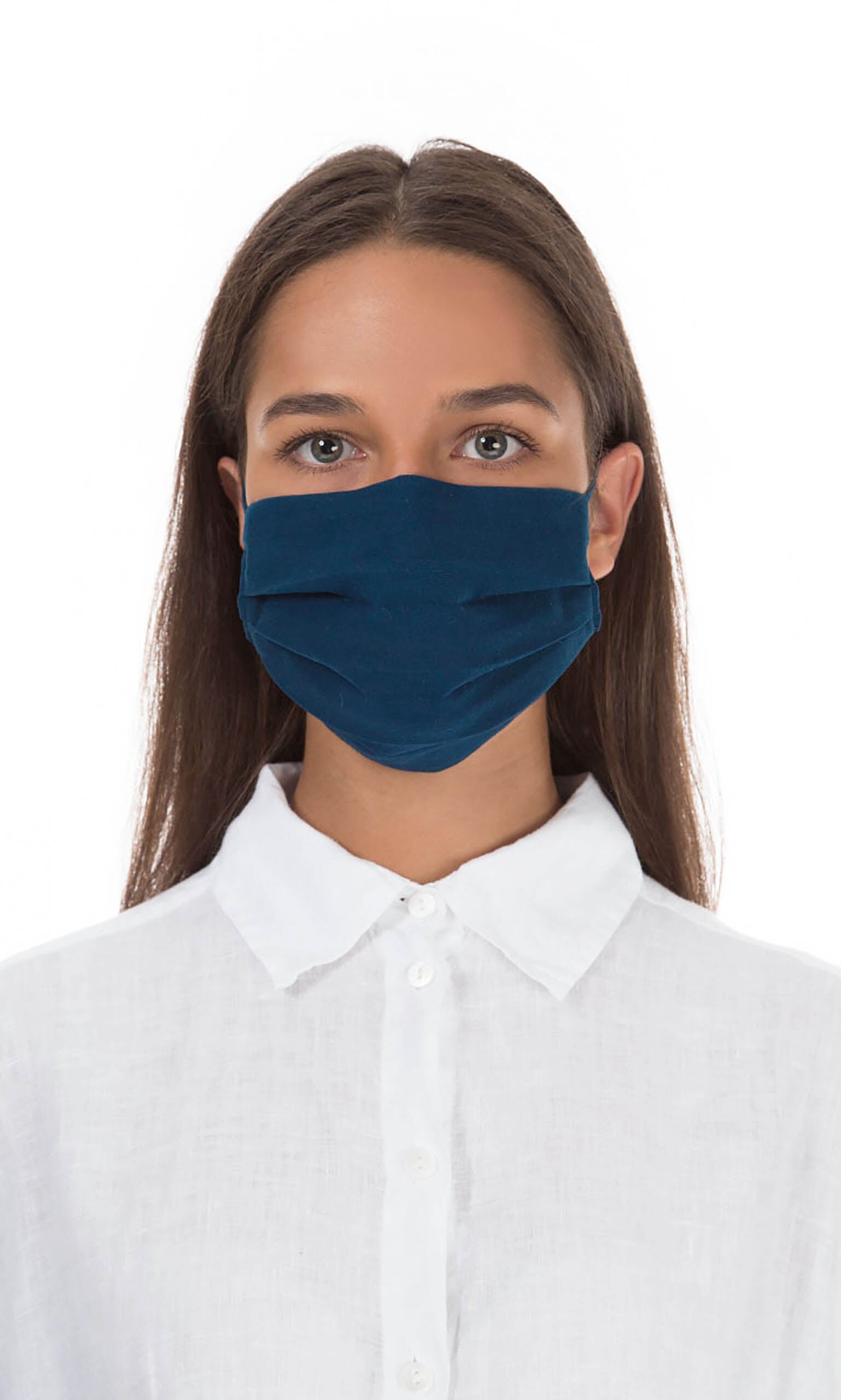 Pleated face mask & pouch - indigo