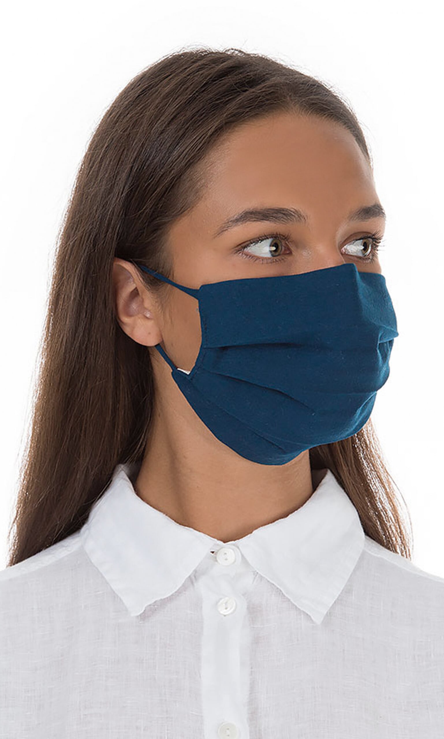 Pleated face mask & pouch - indigo