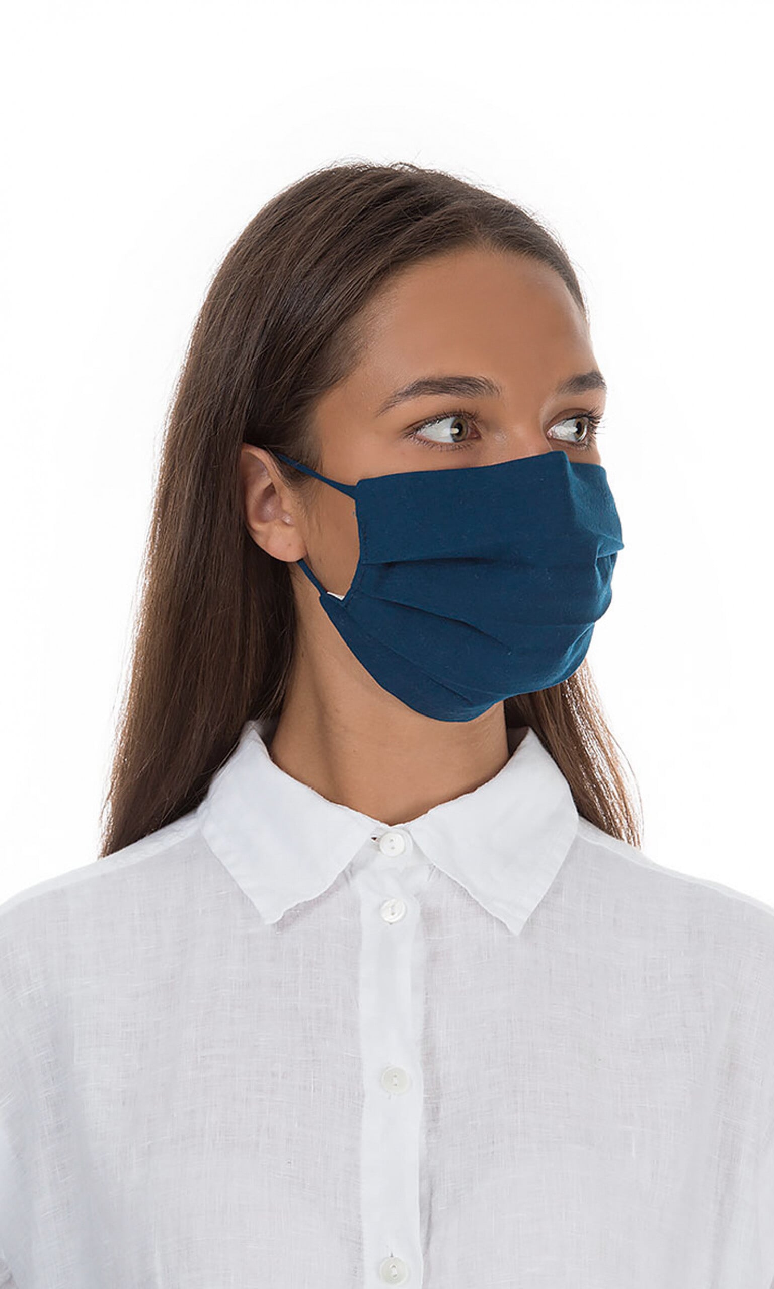 Pleated face mask & pouch - indigo