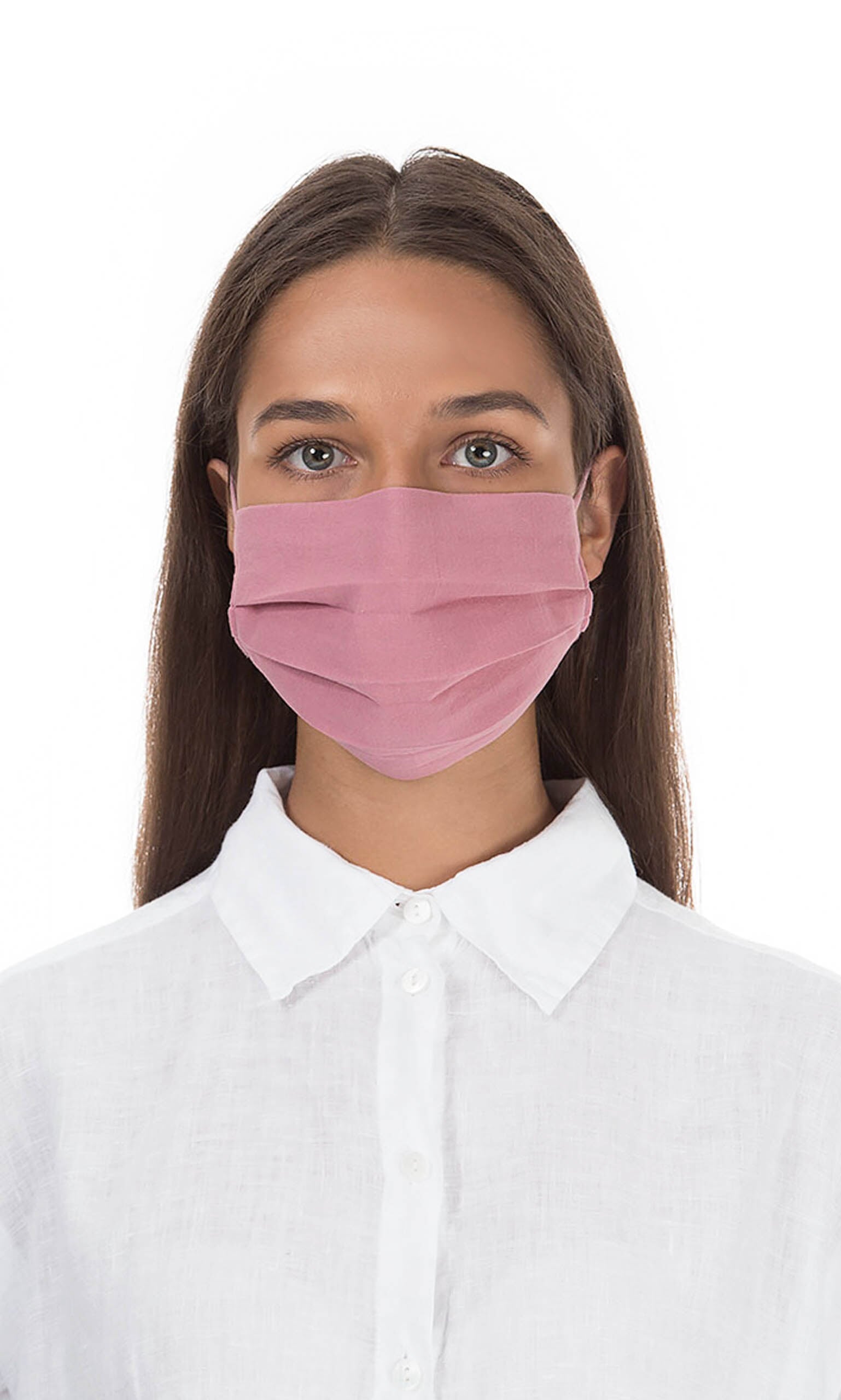 Pleated face mask & pouch - rose