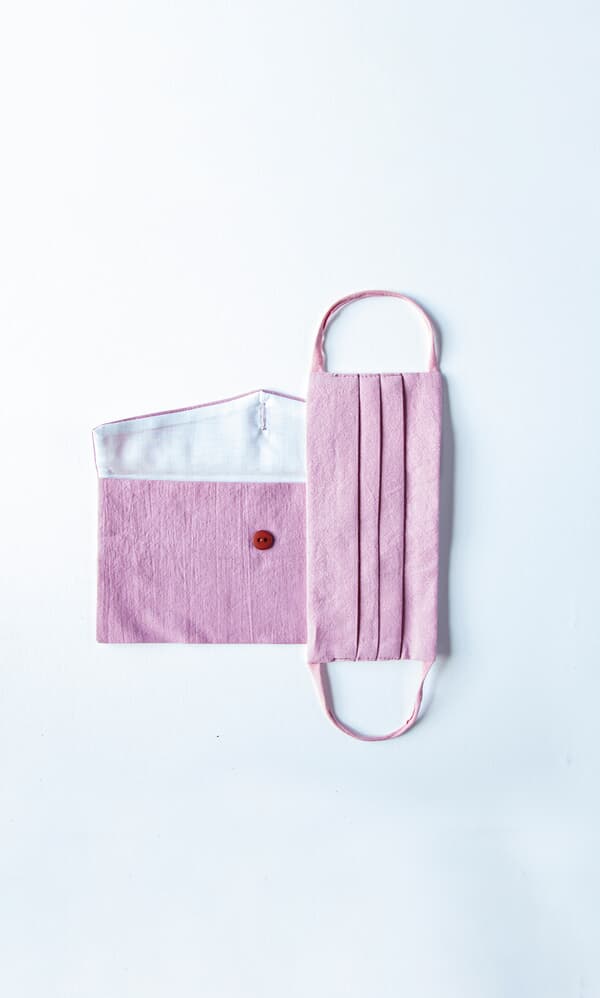 Pleated face mask & pouch - rose
