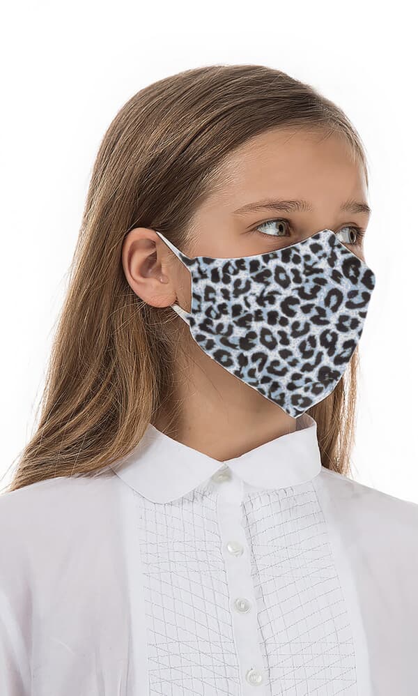 Organic linen KIDS mask - blue leopard