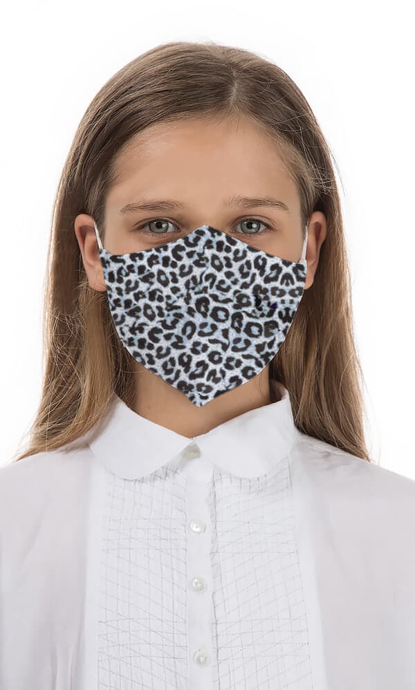 Organic linen KIDS mask - blue leopard