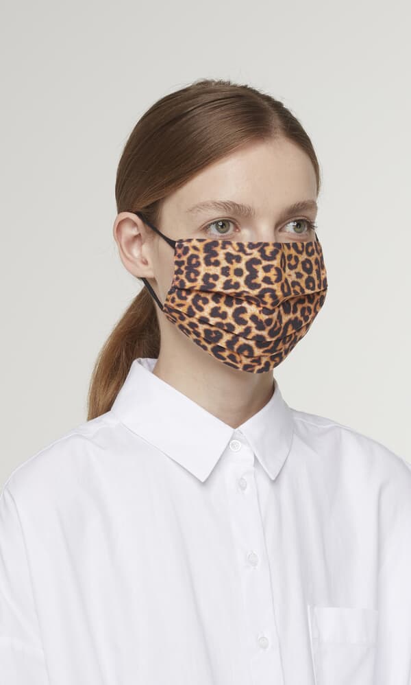 Pleated linen mask - leopard print