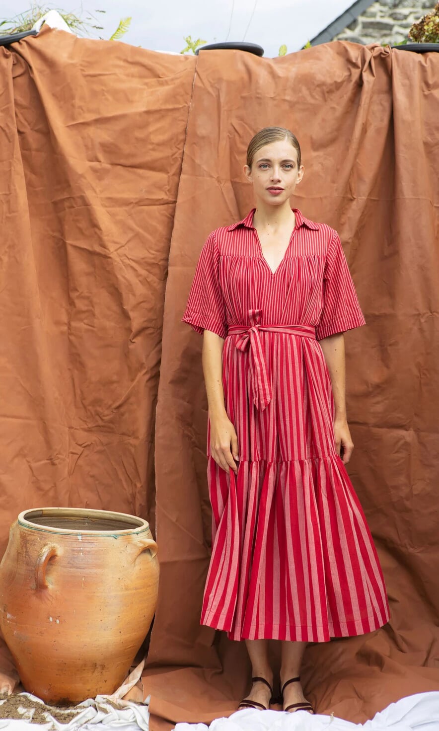 Red store striped dress